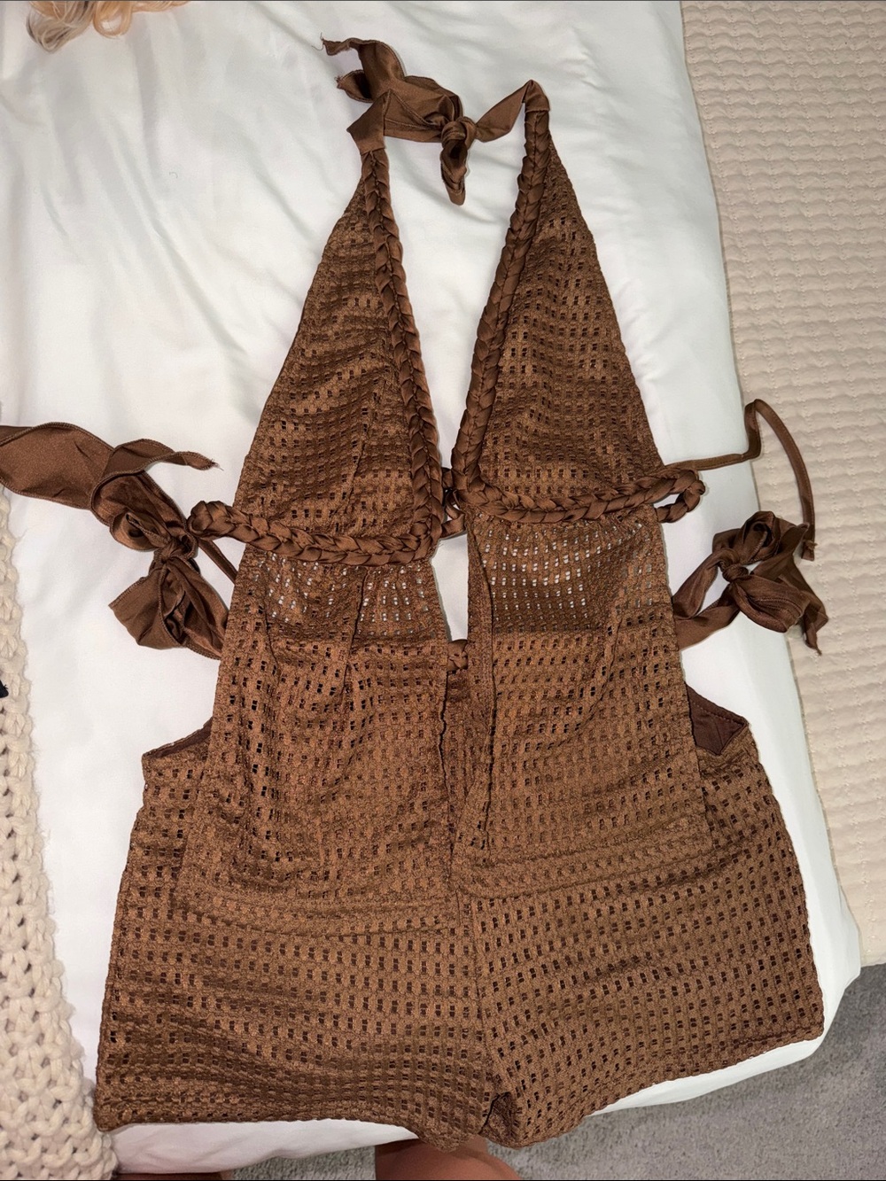 Brown Crochet Tie two piece set